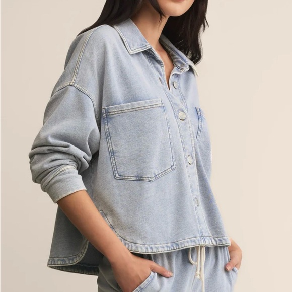 ZSUPPLY ALL DAY CROPPED WASHED INDIGO KNIT DENIM JACKET SZ.M - Picture 4 of 8